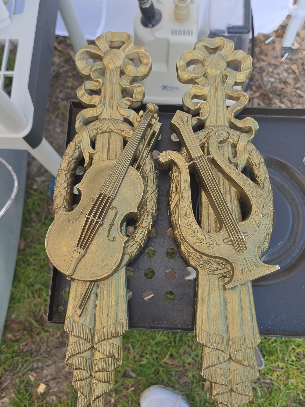 Ornate Gold Musical Instrument Wall Plaques - Set of 2